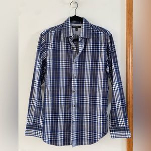 Banana Republic Men’s Slim Fit Blue Plaid Button Down Non-Iron Shirt